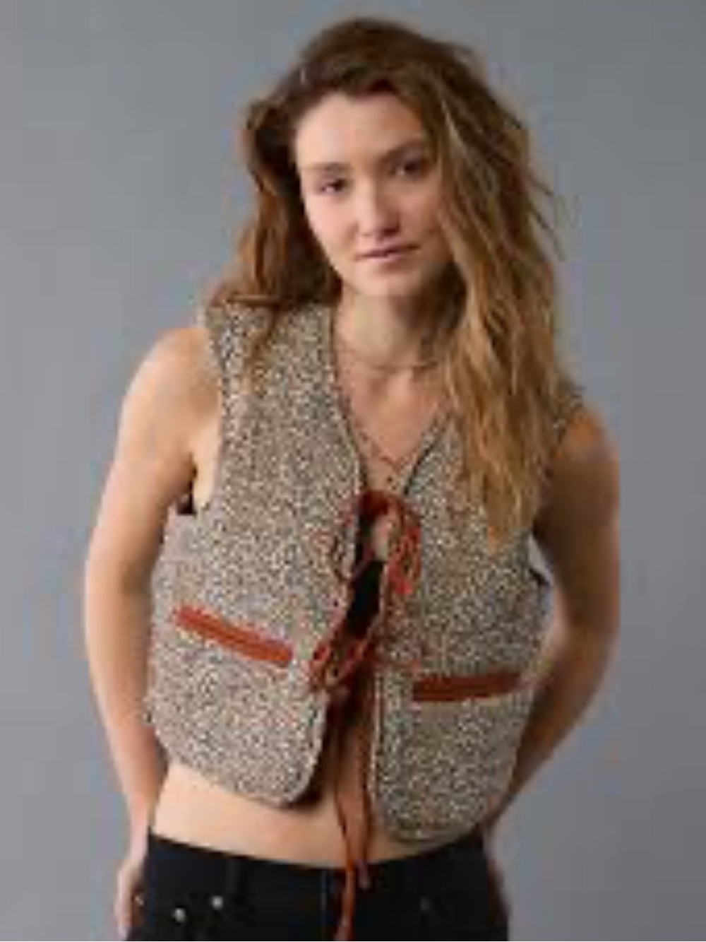 NWT American Eagle $74.95 Reversible Leopard Tie Front Quilted Vest
